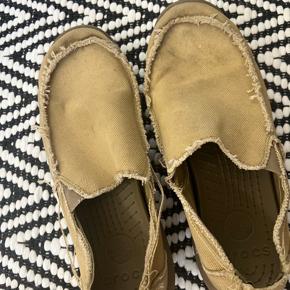 CROCS Khaki Canvas Slip-On Loafers